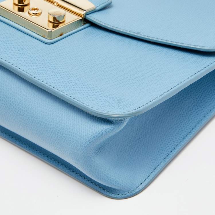 Pre Owned Furla Blue Leather Metropolis Top Handle Bag