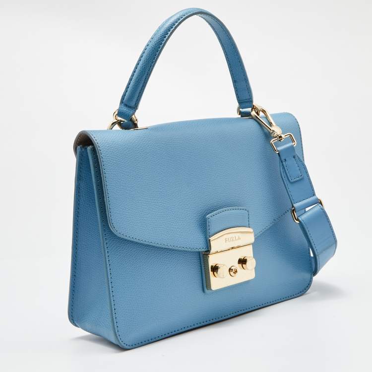 Pre Owned Furla Blue Leather Metropolis Top Handle Bag