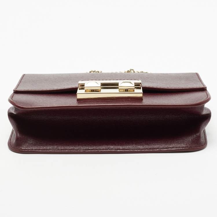 Pre Owned Furla Dark Burgundy Leather Mini Bella Crossbody Bag