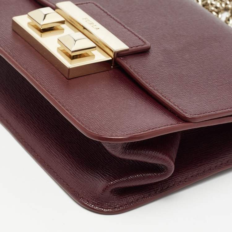 Pre Owned Furla Dark Burgundy Leather Mini Bella Crossbody Bag