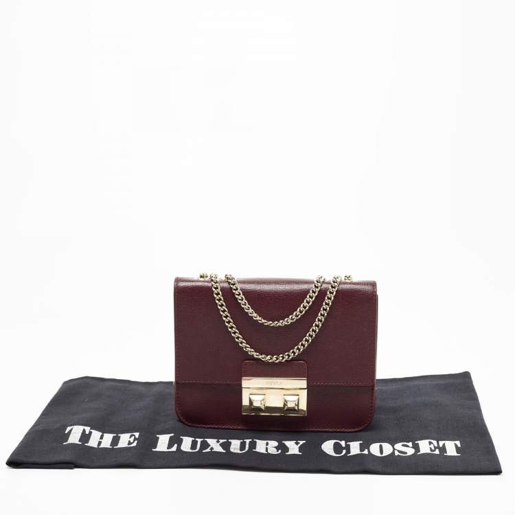 Pre Owned Furla Dark Burgundy Leather Mini Bella Crossbody Bag