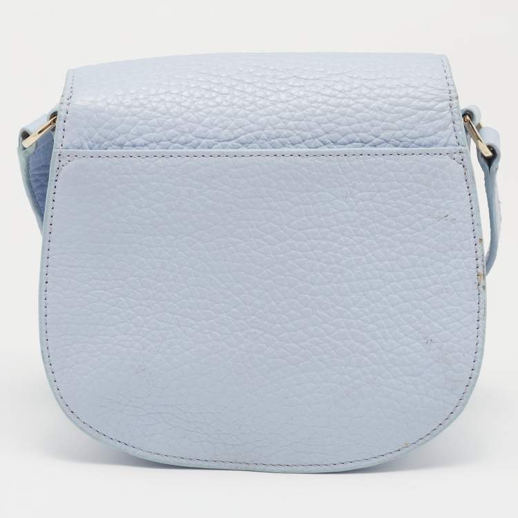 Pre Owned Furla Light Blue Leather Flap Crossbody Bag 