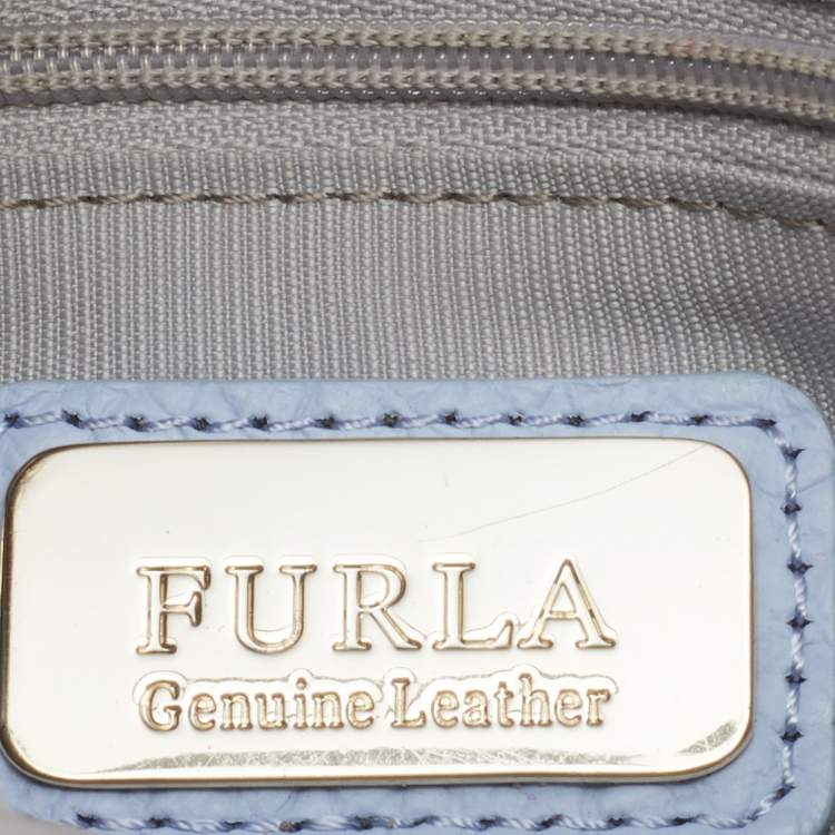 Pre Owned Furla Light Blue Leather Flap Crossbody Bag 