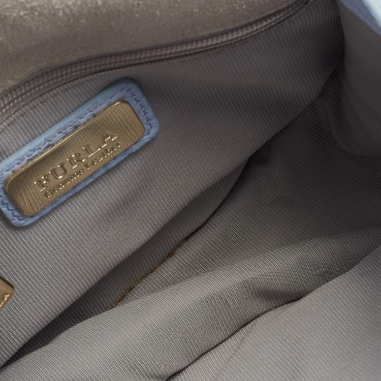 Pre Owned Furla Light Blue Leather Flap Crossbody Bag 