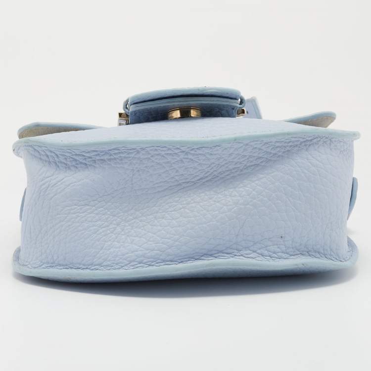 Pre Owned Furla Light Blue Leather Flap Crossbody Bag 