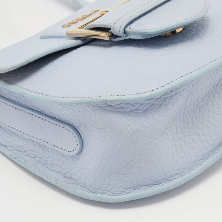 Pre Owned Furla Light Blue Leather Flap Crossbody Bag 