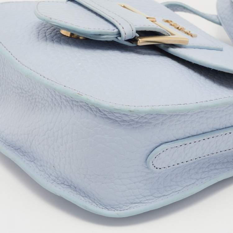 Pre Owned Furla Light Blue Leather Flap Crossbody Bag 