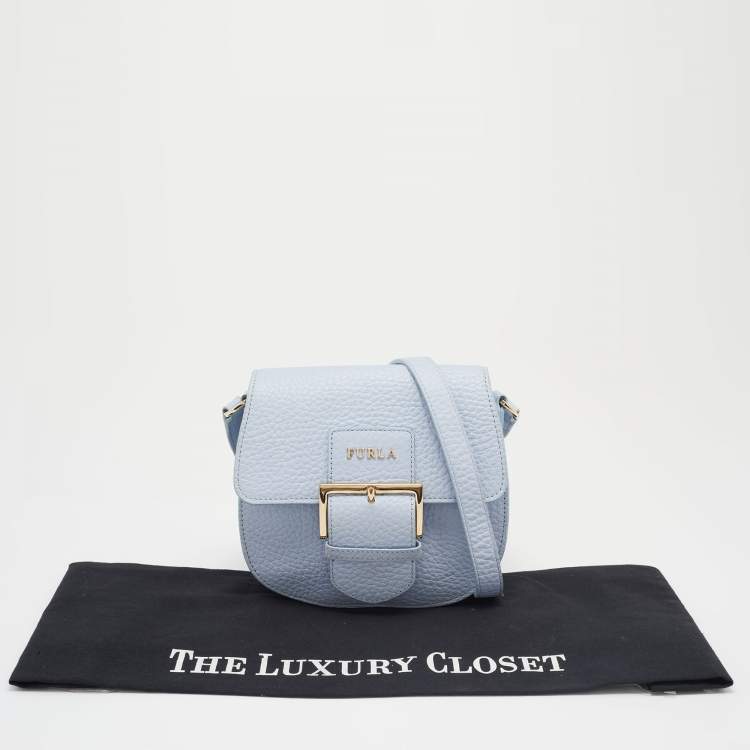 Pre Owned Furla Light Blue Leather Flap Crossbody Bag 