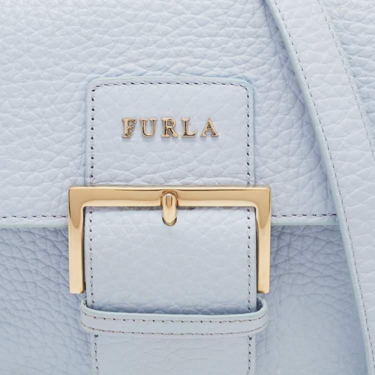 Pre Owned Furla Light Blue Leather Flap Crossbody Bag 
