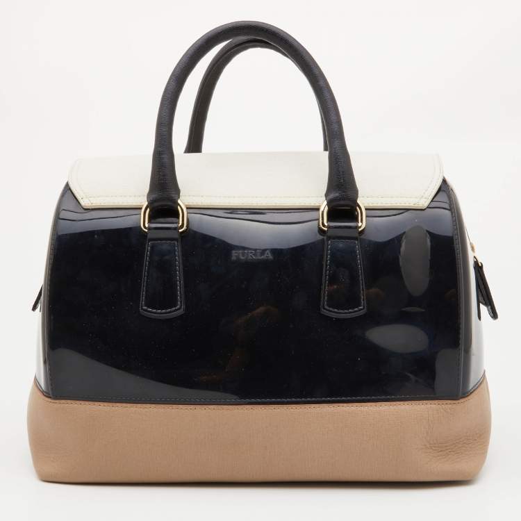 Pre Owned Furla Tricolor Rubber and Leather Candy Flap Satchel