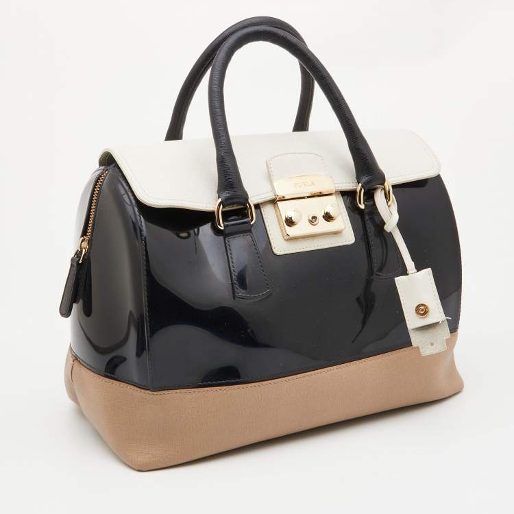 Pre Owned Furla Tricolor Rubber and Leather Candy Flap Satchel