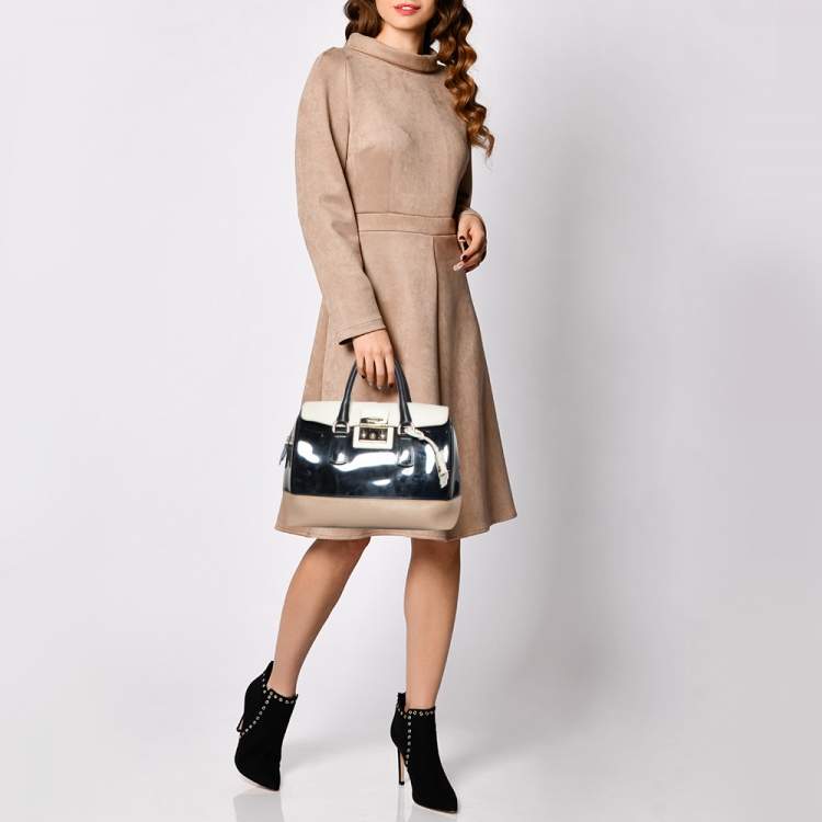 Pre Owned Furla Tricolor Rubber and Leather Candy Flap Satchel