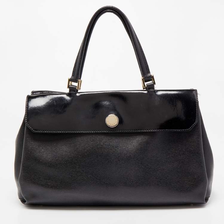 Pre Owned Furla Black Patent and Leather Top Handle Bag