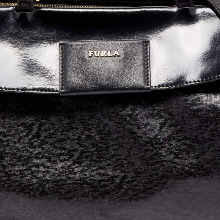 Pre Owned Furla Black Patent and Leather Top Handle Bag