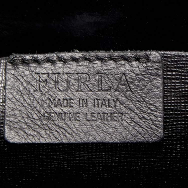 Pre Owned Furla Black Patent and Leather Top Handle Bag