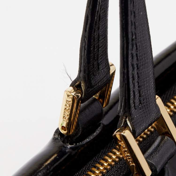 Pre Owned Furla Black Patent and Leather Top Handle Bag