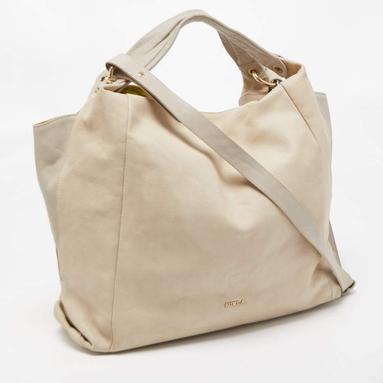 Pre Owned Furla Beige/Grey Leather Hobo