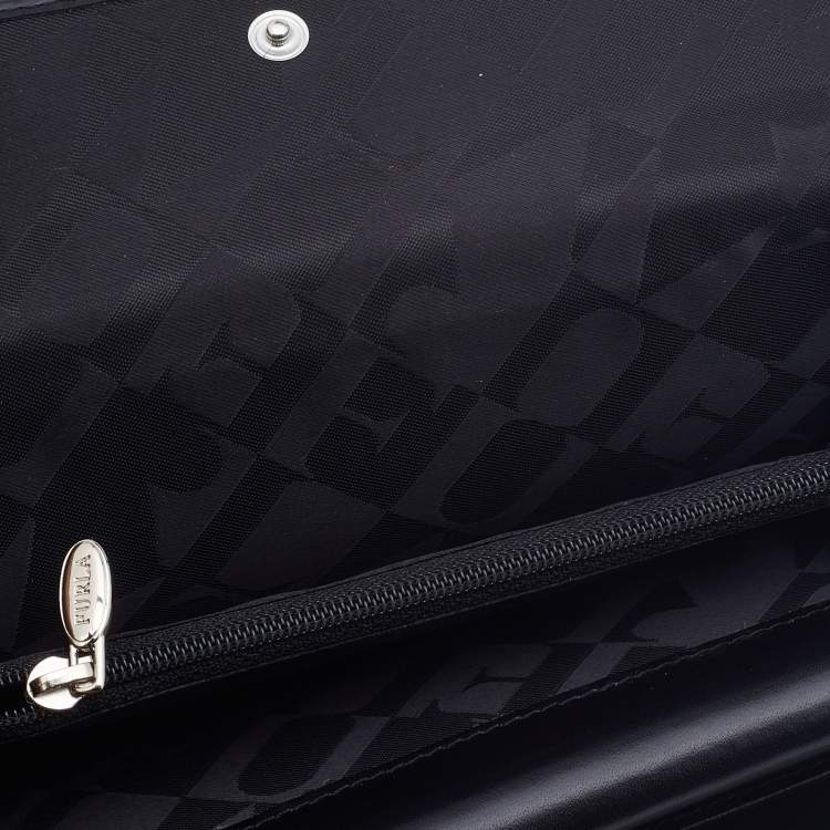 Pre Owned Furla Black Glossy Leather Logo Trifold Compact Wallet 