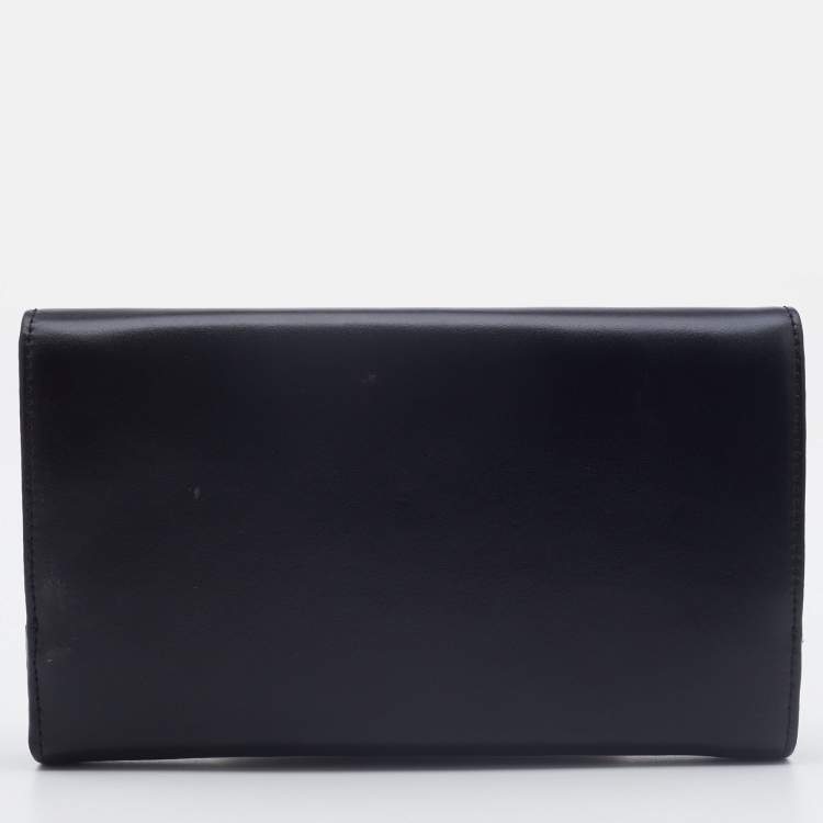 Pre Owned Furla Black Glossy Leather Logo Trifold Compact Wallet 