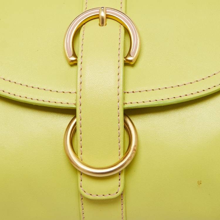 Pre Owned Furla Green Leather Flap Baguette Bag