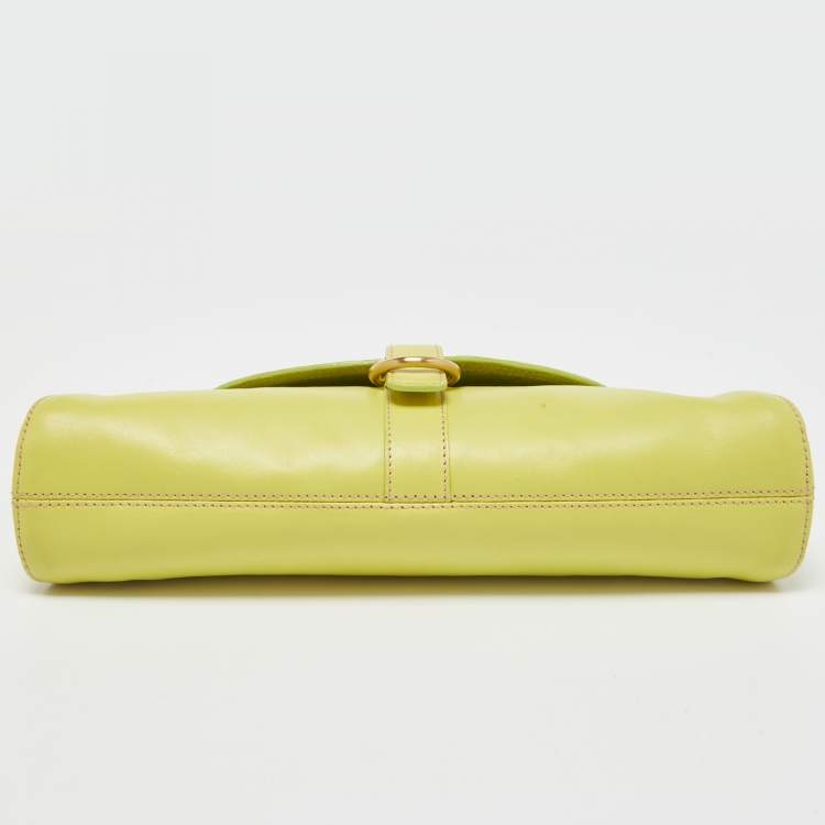 Pre Owned Furla Green Leather Flap Baguette Bag