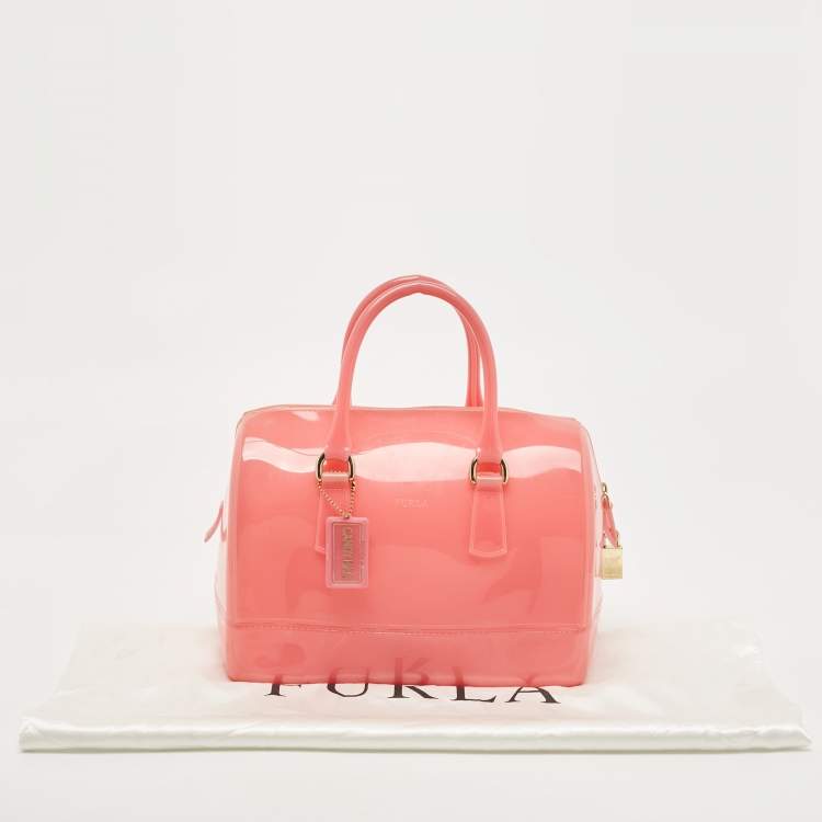 Pre Owned Furla Pink Rubber Medium Candy Satchel