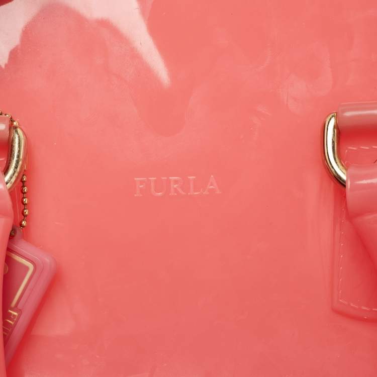 Pre Owned Furla Pink Rubber Medium Candy Satchel