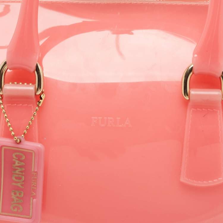 Pre Owned Furla Pink Rubber Medium Candy Satchel