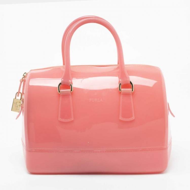Pre Owned Furla Pink Rubber Medium Candy Satchel