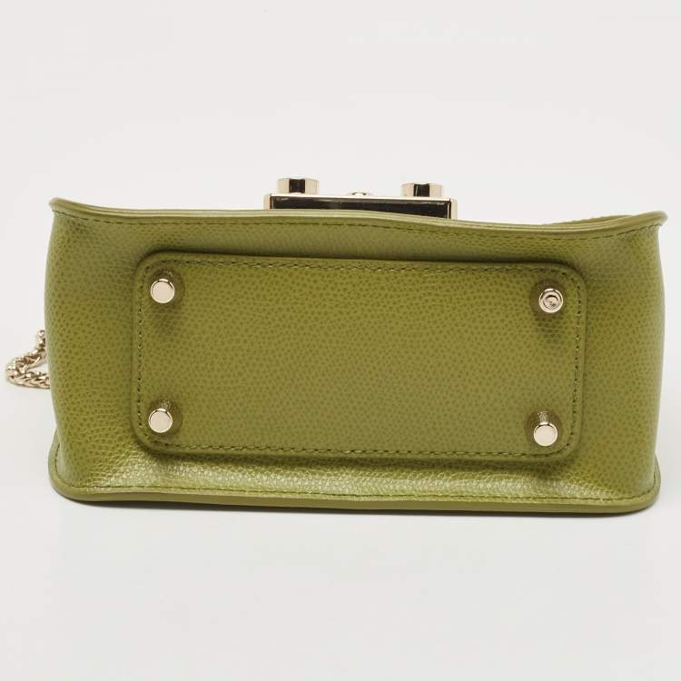 Pre Owned Furla Green Leather Mini Metropolis Crossbody Bag