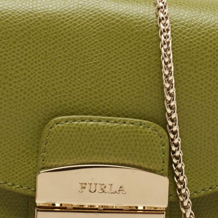 Pre Owned Furla Green Leather Mini Metropolis Crossbody Bag