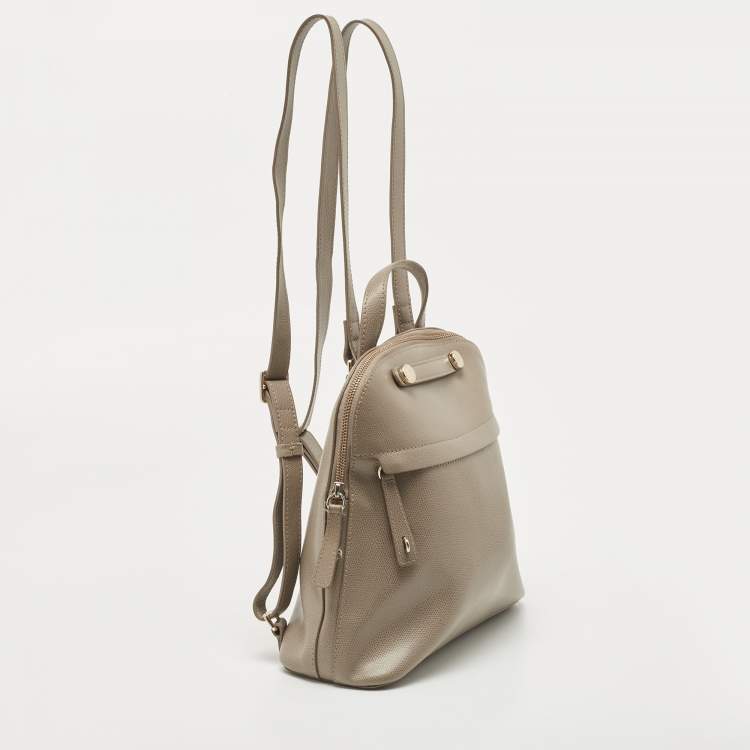 Pre Owned Furla Grey Leather Piper Backpack 