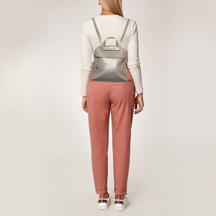 Pre Owned Furla Grey Leather Piper Backpack 