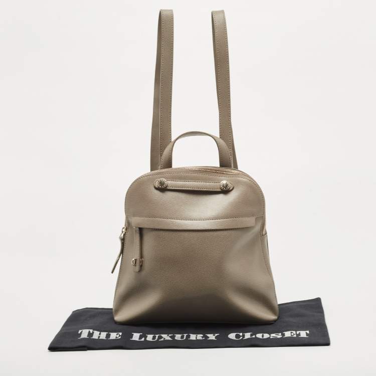 Pre Owned Furla Grey Leather Piper Backpack 