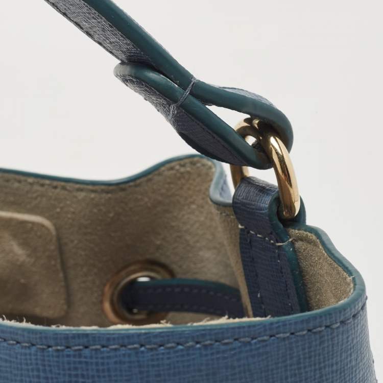 Pre Owned Furla Blue Leather Mini Stacy Bucket Bag