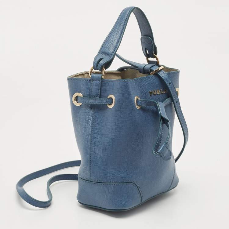 Pre Owned Furla Blue Leather Mini Stacy Bucket Bag
