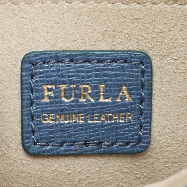 Pre Owned Furla Blue Leather Mini Stacy Bucket Bag
