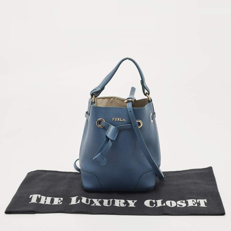 Pre Owned Furla Blue Leather Mini Stacy Bucket Bag