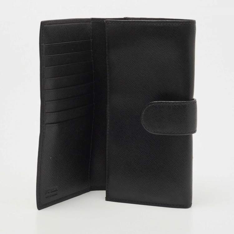 Pre Owned Furla Black Leather Flap Continental Wallet