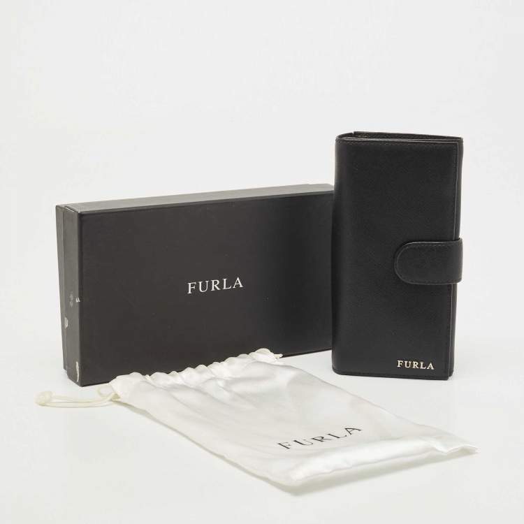 Pre Owned Furla Black Leather Flap Continental Wallet