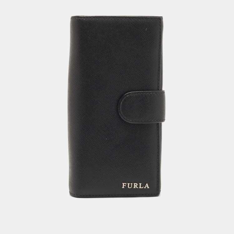 Pre Owned Furla Black Leather Flap Continental Wallet