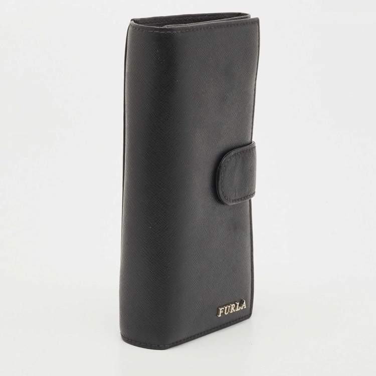 Pre Owned Furla Black Leather Flap Continental Wallet