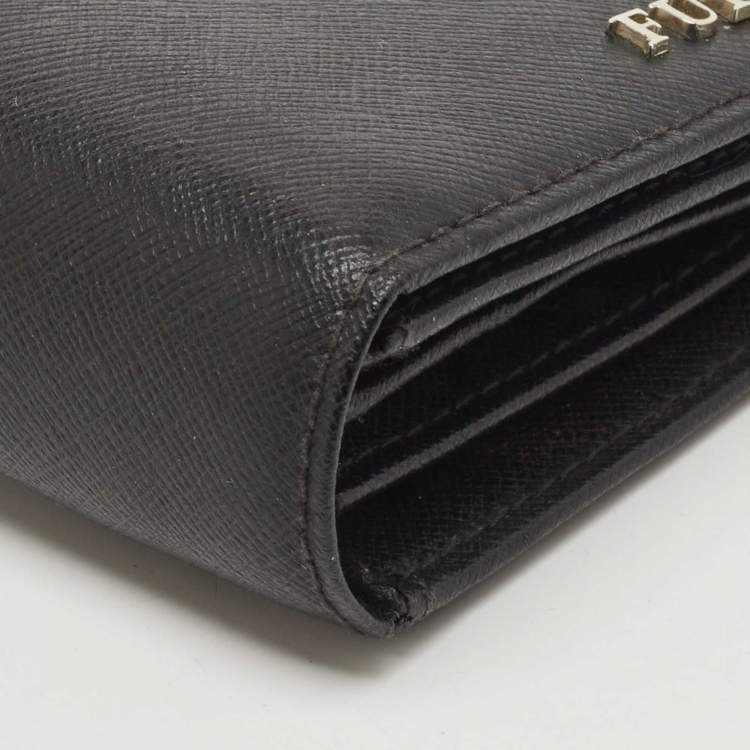Pre Owned Furla Black Leather Flap Continental Wallet