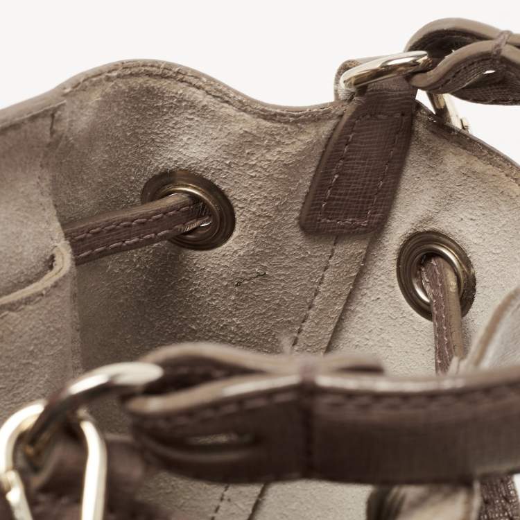 Pre Owned Furla Beige Leather Mini Stacy Drawstring Bucket Bag