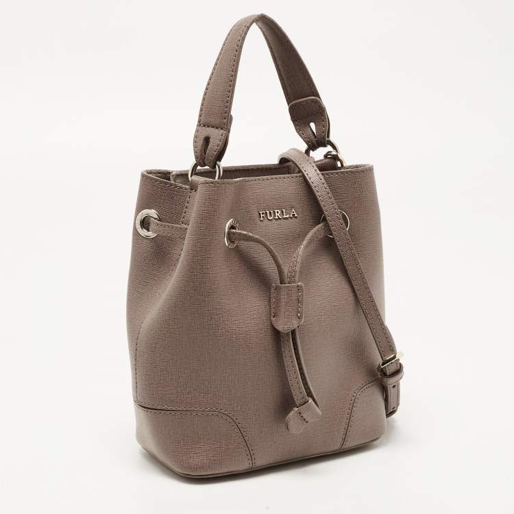 Pre Owned Furla Beige Leather Mini Stacy Drawstring Bucket Bag