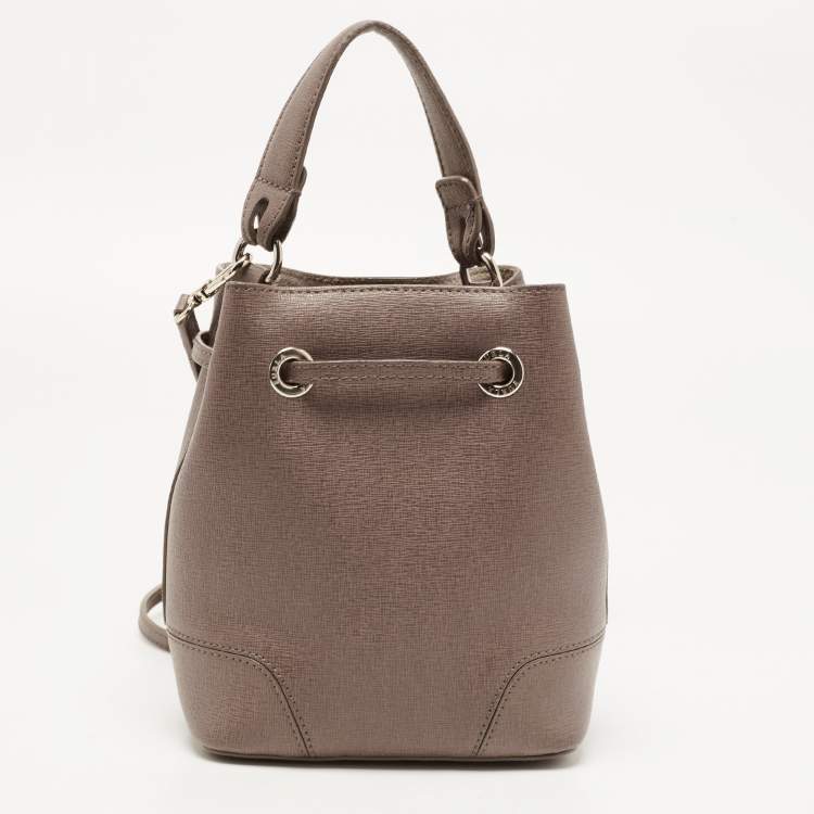 Pre Owned Furla Beige Leather Mini Stacy Drawstring Bucket Bag