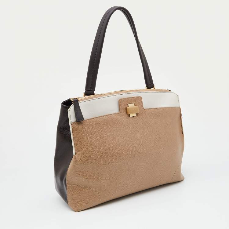 Pre Owned Furla Tri Color Leather Piper Cartella Top Handle Bag