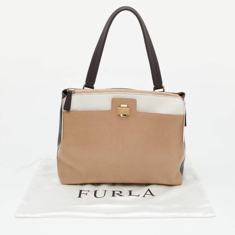 Pre Owned Furla Tri Color Leather Piper Cartella Top Handle Bag