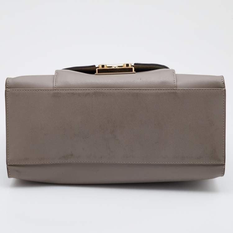 Pre Owned Furla Taupe/Black Leather Metropolis Magia Tote