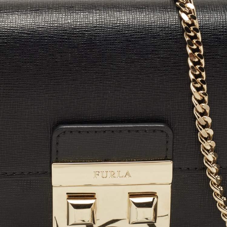 Pre Owned Furla Black Leather Bella Crossbody Bag 